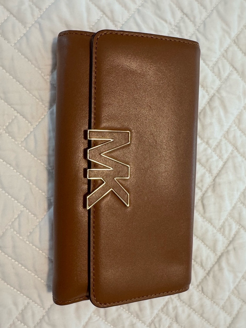 Michael Kors Tan/Brown Leather Wallet with Gold MK Emblem